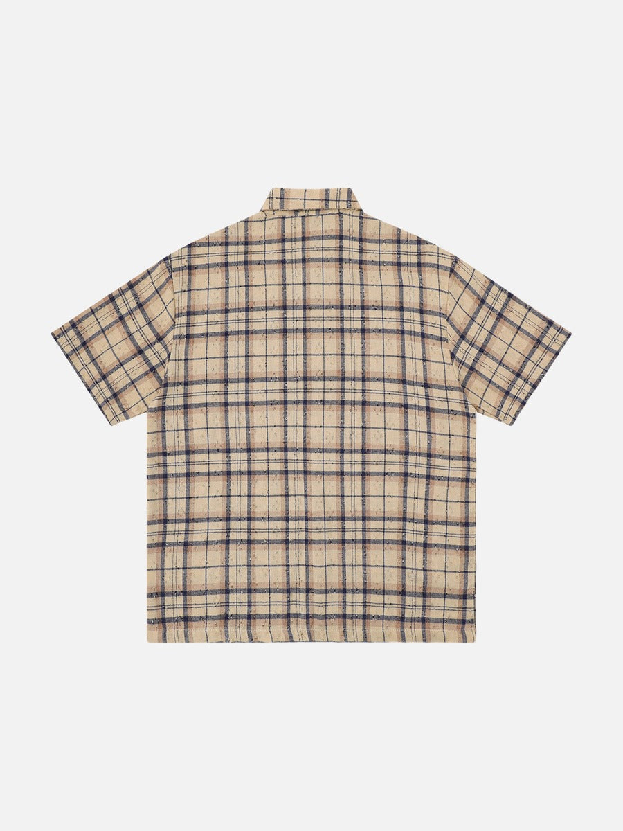 DAXUEN Short-sleeved plaid button-up shirt with graphic elements