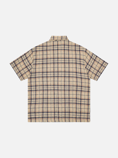 DAXUEN Short-sleeved plaid button-up shirt with graphic elements