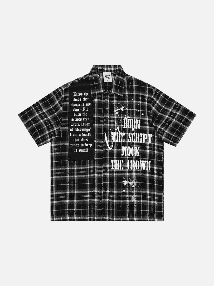 DAXUEN Short-sleeved plaid button-up shirt with graphic elements