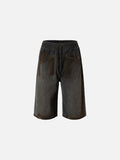 DAXUEN Charcoal grey wide-leg denim shorts with contrast stitching