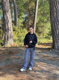 DAXUEN dark charcoal grey relaxed-fit cargo pants — model photo