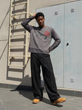 DAXUEN charcoal grey striped panel long-sleeve top — model photo