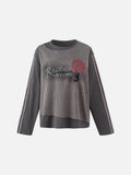 Charcoal Grey Striped Panel Long-Sleeve Top