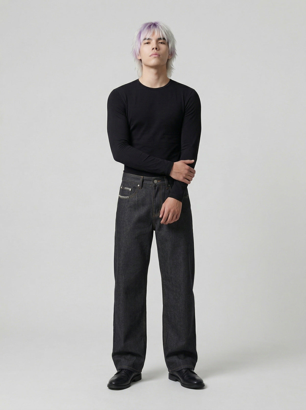 DAXUEN Charcoal wide-leg denim jeans — model photo