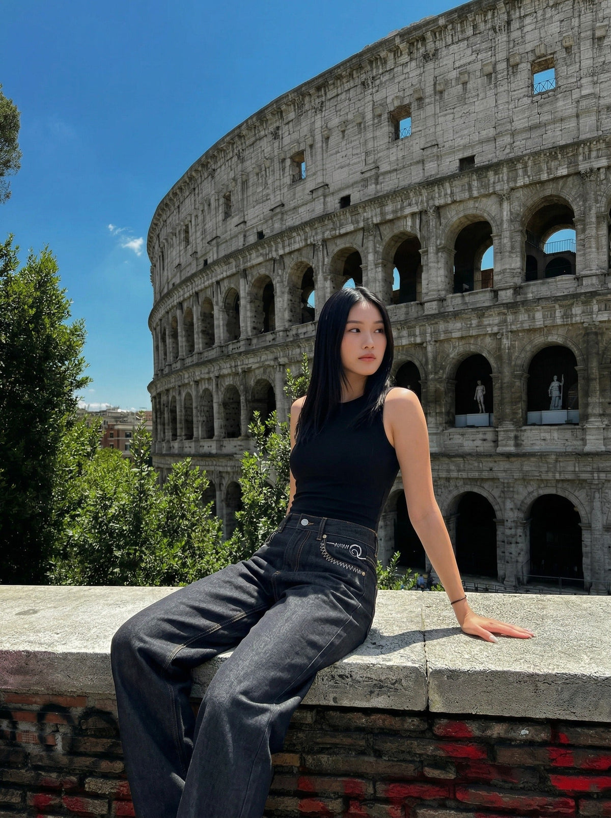 DAXUEN Charcoal wide-leg denim jeans — model photo