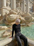 DAXUEN Charcoal wide-leg denim jeans — model photo