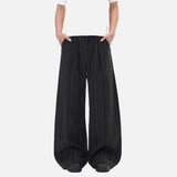 DAXUEN Wide-leg trousers in dark charcoal grey with pinstripes
