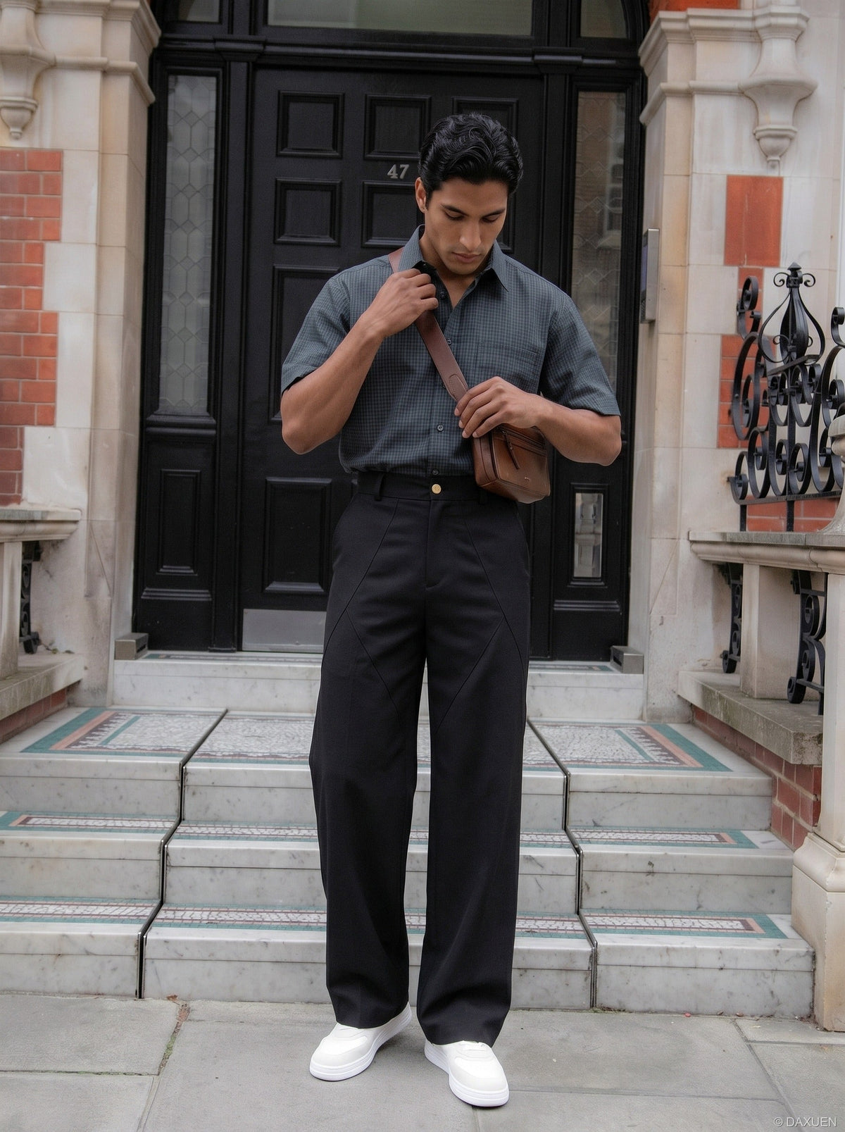 DAXUEN Checked button-up shirt with short sleeves — model photo