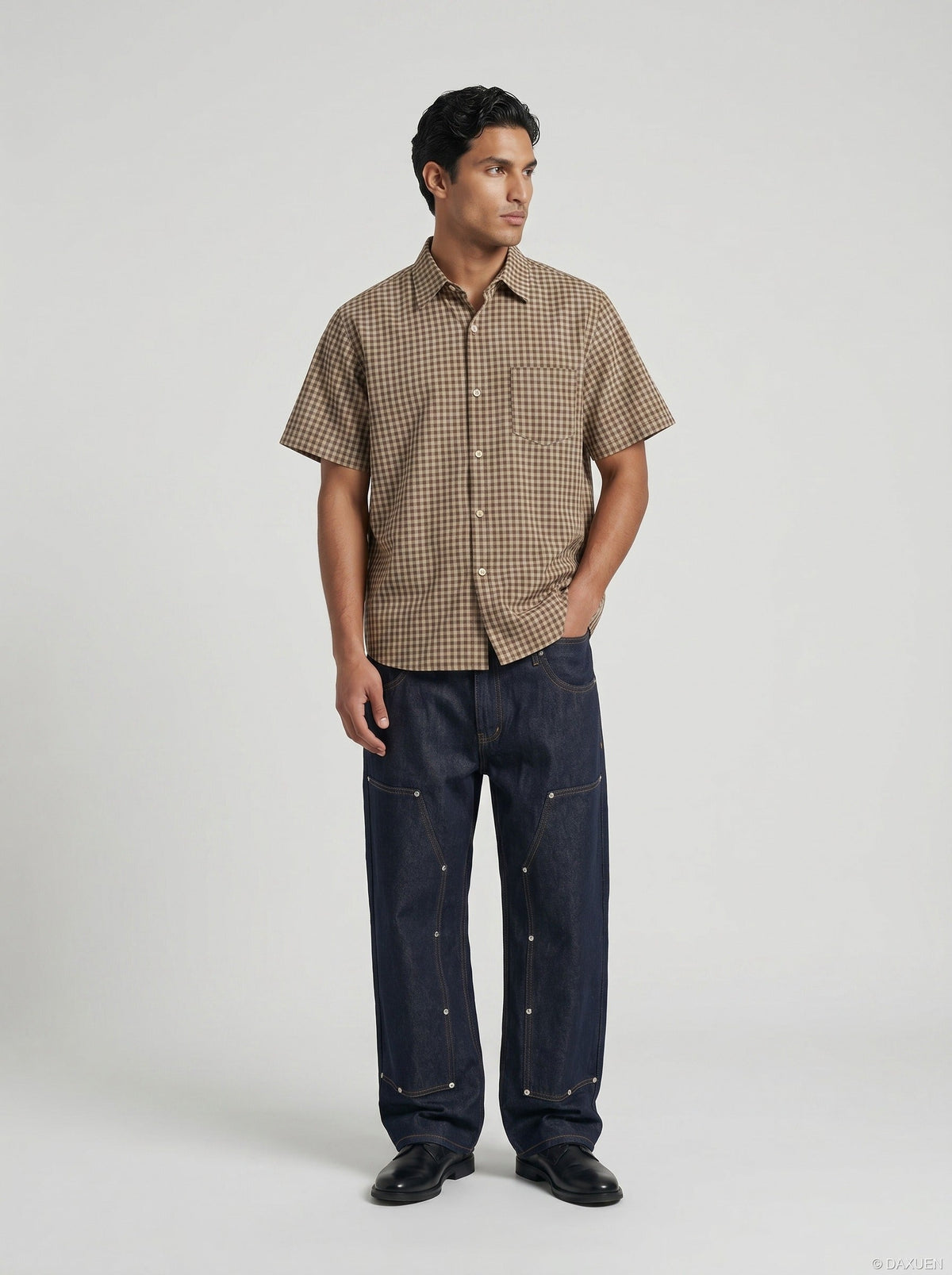 DAXUEN Checked button-up shirt with short sleeves — model photo