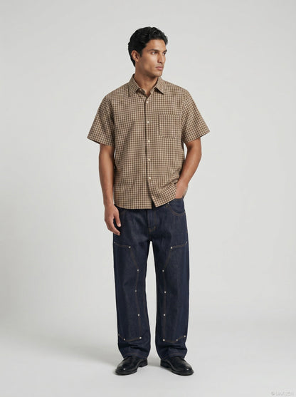 DAXUEN Checked button-up shirt with short sleeves — model photo