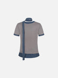 Checkered mock scarf short-sleeved t-shirt