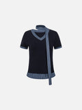 Checkered mock scarf short-sleeved t-shirt