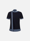 Checkered mock scarf short-sleeved t-shirt