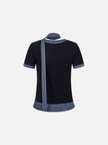 Checkered mock scarf short-sleeved t-shirt