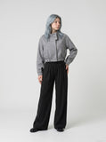 DAXUEN Women's black pinstripe wide-leg pants — model photo