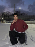 DAXUEN Relaxed fit bomber jacket in black and burgundy — model photo