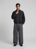 DAXUEN Relaxed fit bomber jacket in black and burgundy — model photo