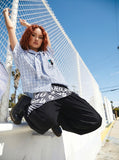 DAXUEN Hooded short-sleeved shirt with cat embroidery — model photo