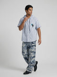 DAXUEN Hooded short-sleeved shirt with cat embroidery — model photo