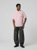 DAXUEN Short-sleeved embroidered gingham button-up shirt — model photo