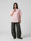 DAXUEN Short-sleeved embroidered gingham button-up shirt — model photo