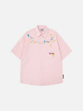 DAXUEN Short-sleeved embroidered gingham button-up shirt