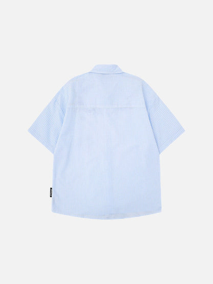 DAXUEN Short-sleeved embroidered gingham button-up shirt