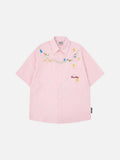 DAXUEN Short-sleeved embroidered gingham button-up shirt