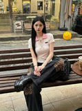 Chic Lace-Up Striped Polo Shirt
