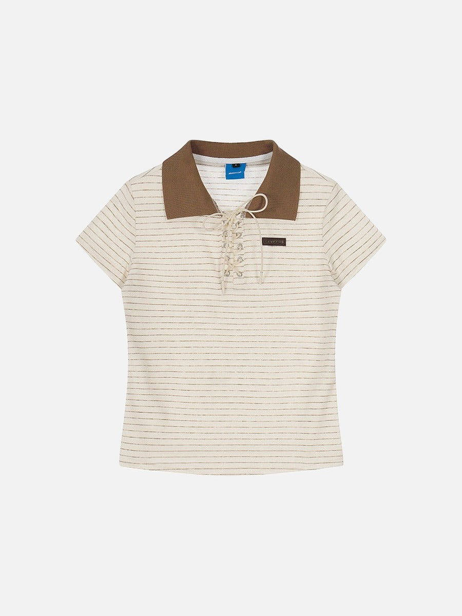 DAXUEN Short-sleeved women's polo shirt with lace-up front