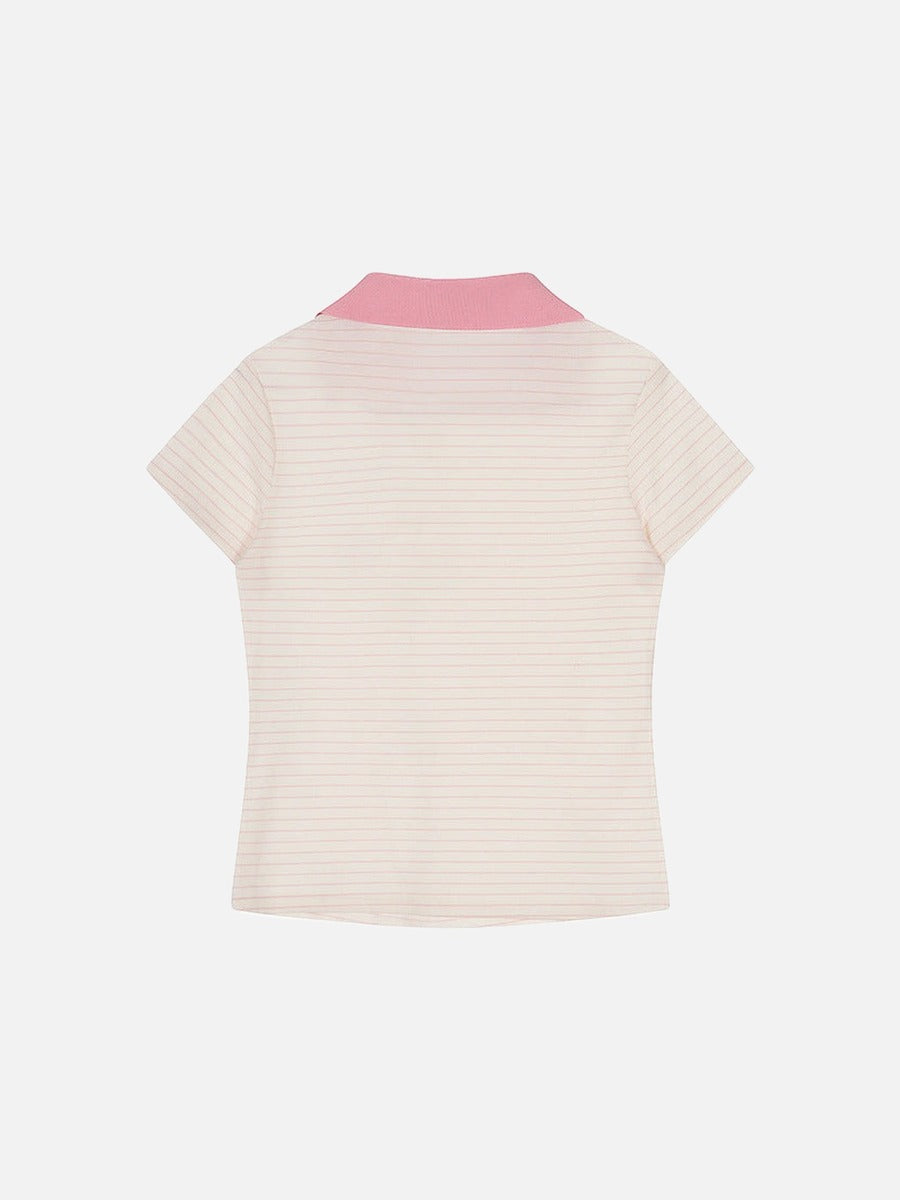 DAXUEN Short-sleeved women's polo shirt with lace-up front