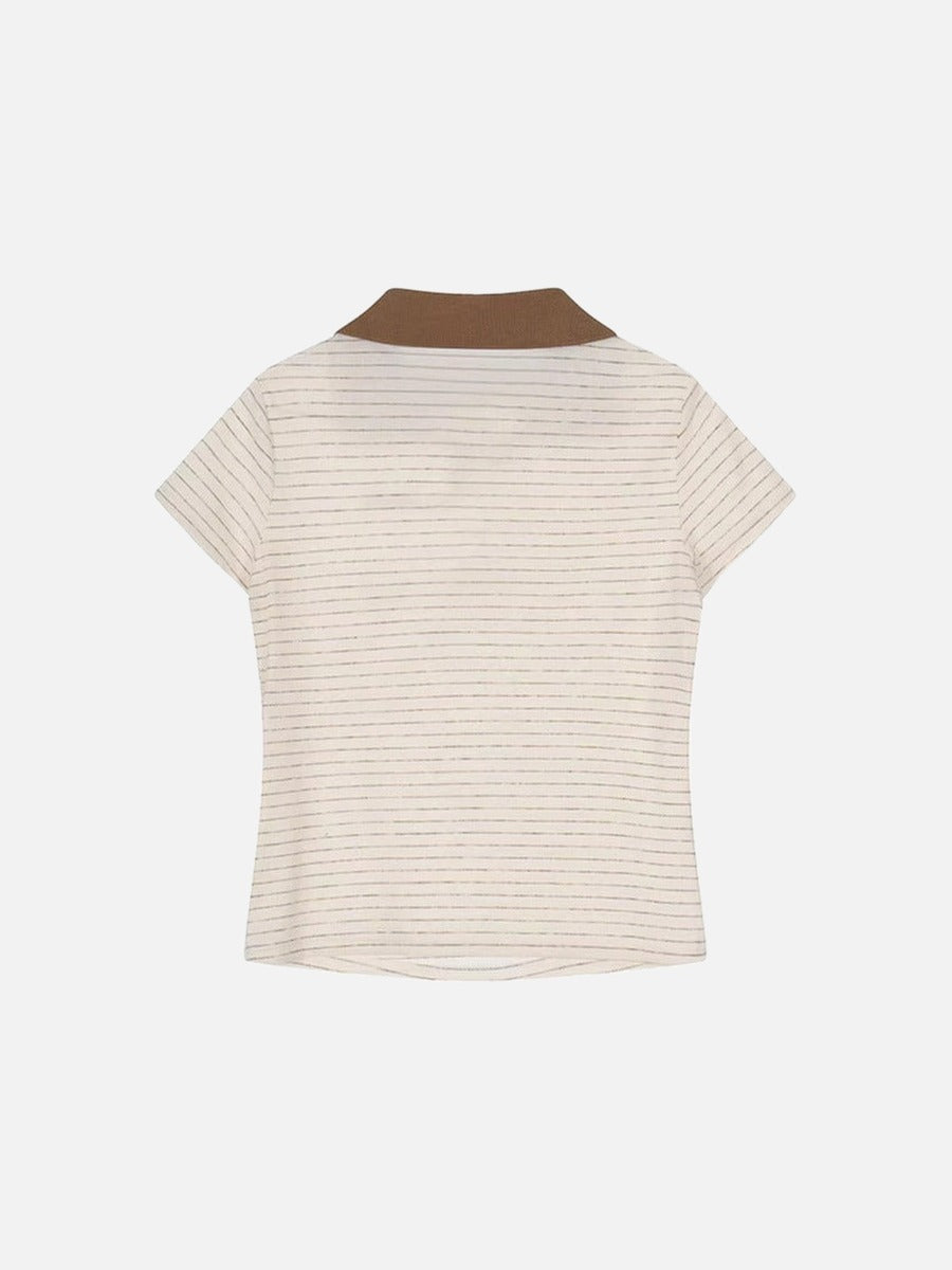 DAXUEN Short-sleeved women's polo shirt with lace-up front