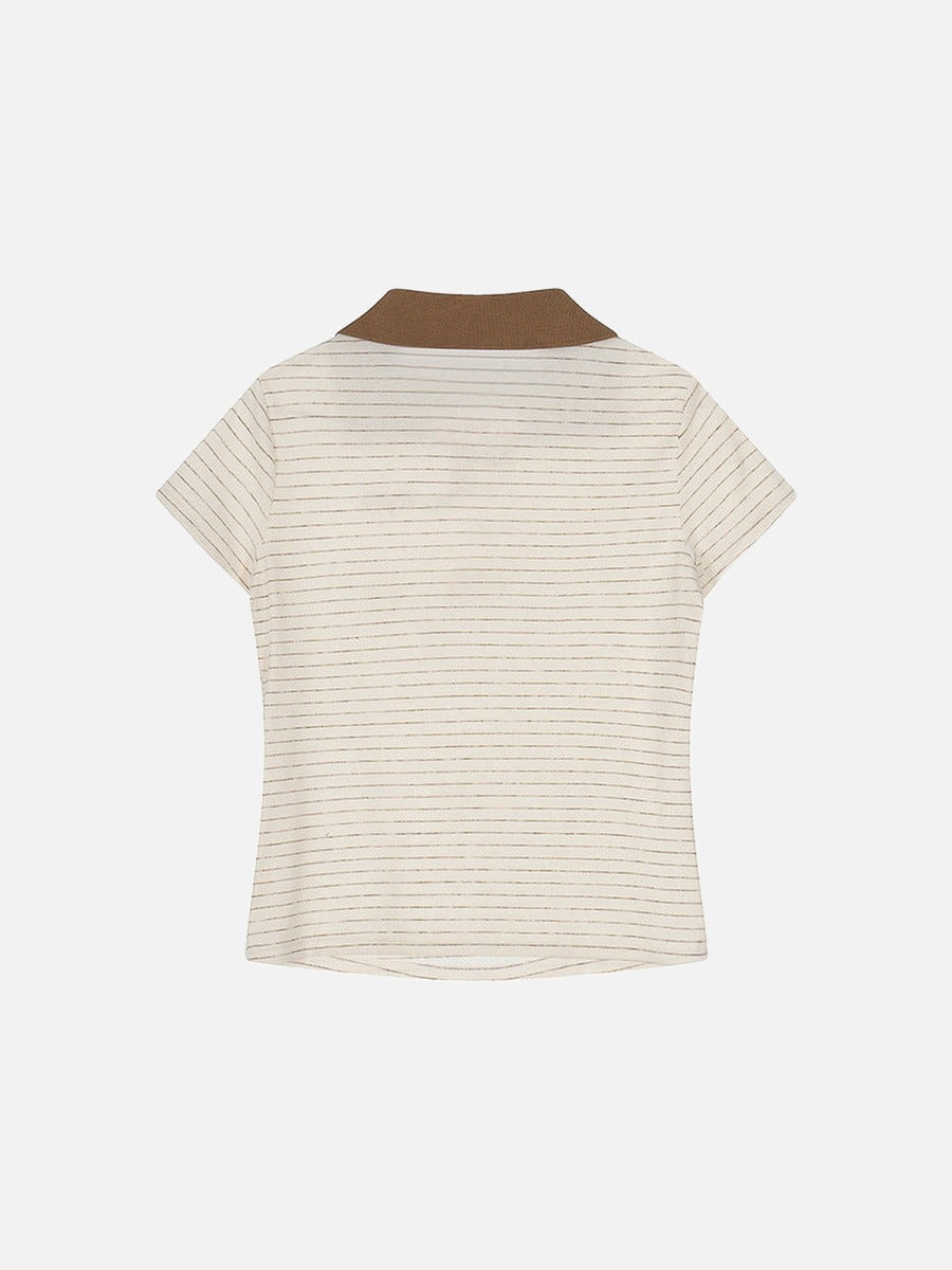 DAXUEN Short-sleeved women's polo shirt with lace-up front