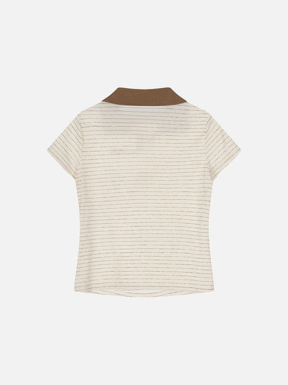DAXUEN Short-sleeved women's polo shirt with lace-up front