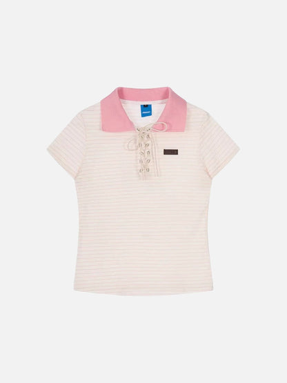 DAXUEN Short-sleeved women's polo shirt with lace-up front