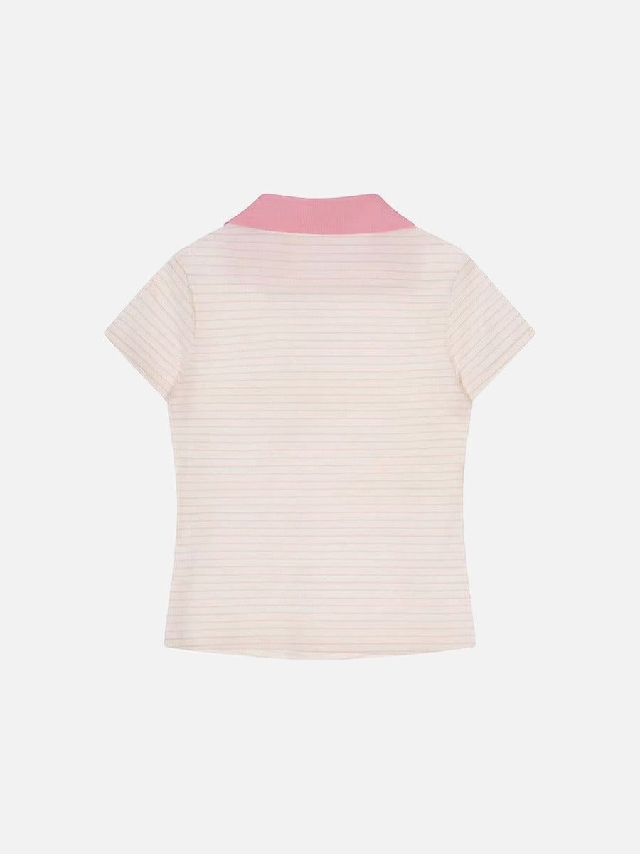 DAXUEN Short-sleeved women's polo shirt with lace-up front