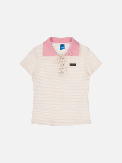 DAXUEN Short-sleeved women's polo shirt with lace-up front
