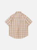 DAXUEN Short-sleeved oversized button-up shirt with plaid pattern and embroidery