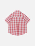 DAXUEN Short-sleeved oversized button-up shirt with plaid pattern and embroidery