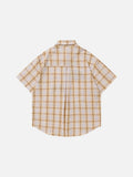 DAXUEN Short-sleeved oversized button-up shirt with plaid pattern and embroidery