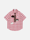 DAXUEN Short-sleeved oversized button-up shirt with plaid pattern and embroidery