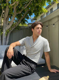 DAXUEN Short sleeve polo shirt with shawl collar — model photo