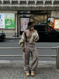 DAXUEN Wide-leg culottes for women in grey and taupe — model photo