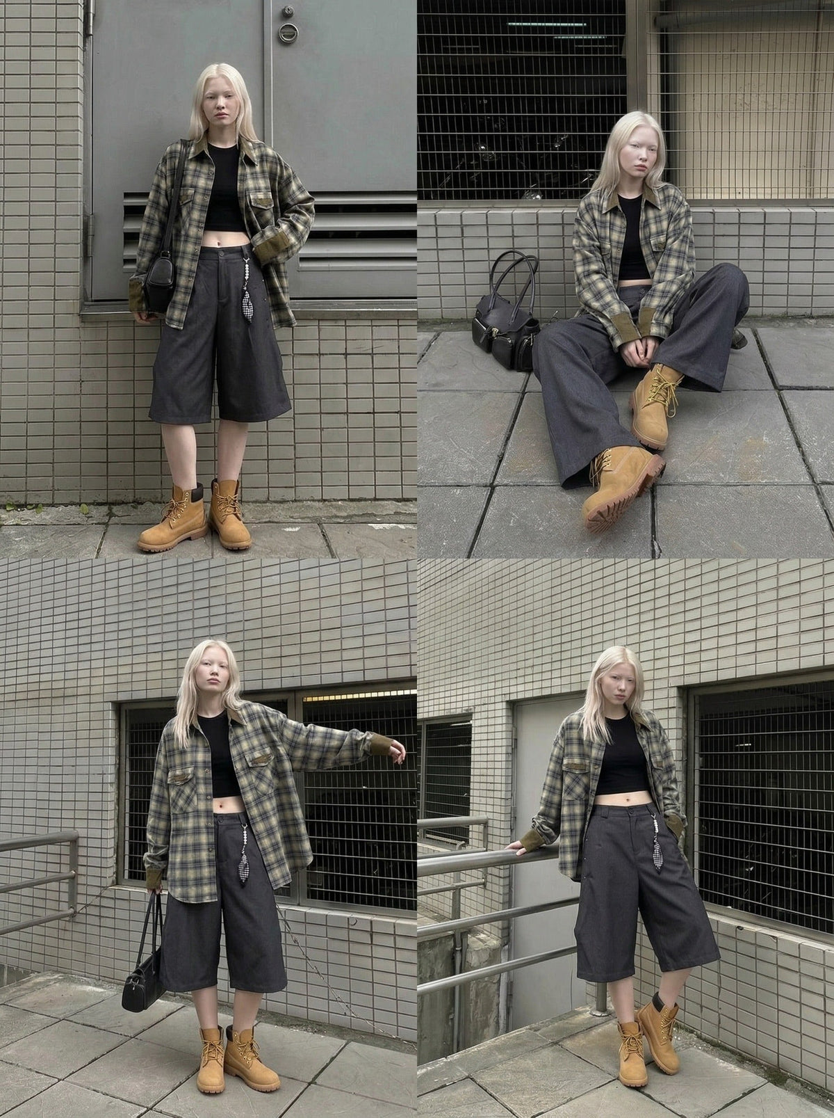 DAXUEN Wide-leg culottes for women in grey and taupe — model photo