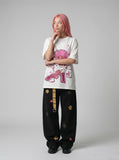 DAXUEN Chill oversized t-shirt with anime character graphic — model photo