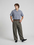 DAXUEN Short-sleeved blue and white check button-up shirt — model photo