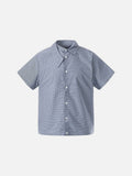 DAXUEN Short-sleeved blue and white check button-up shirt
