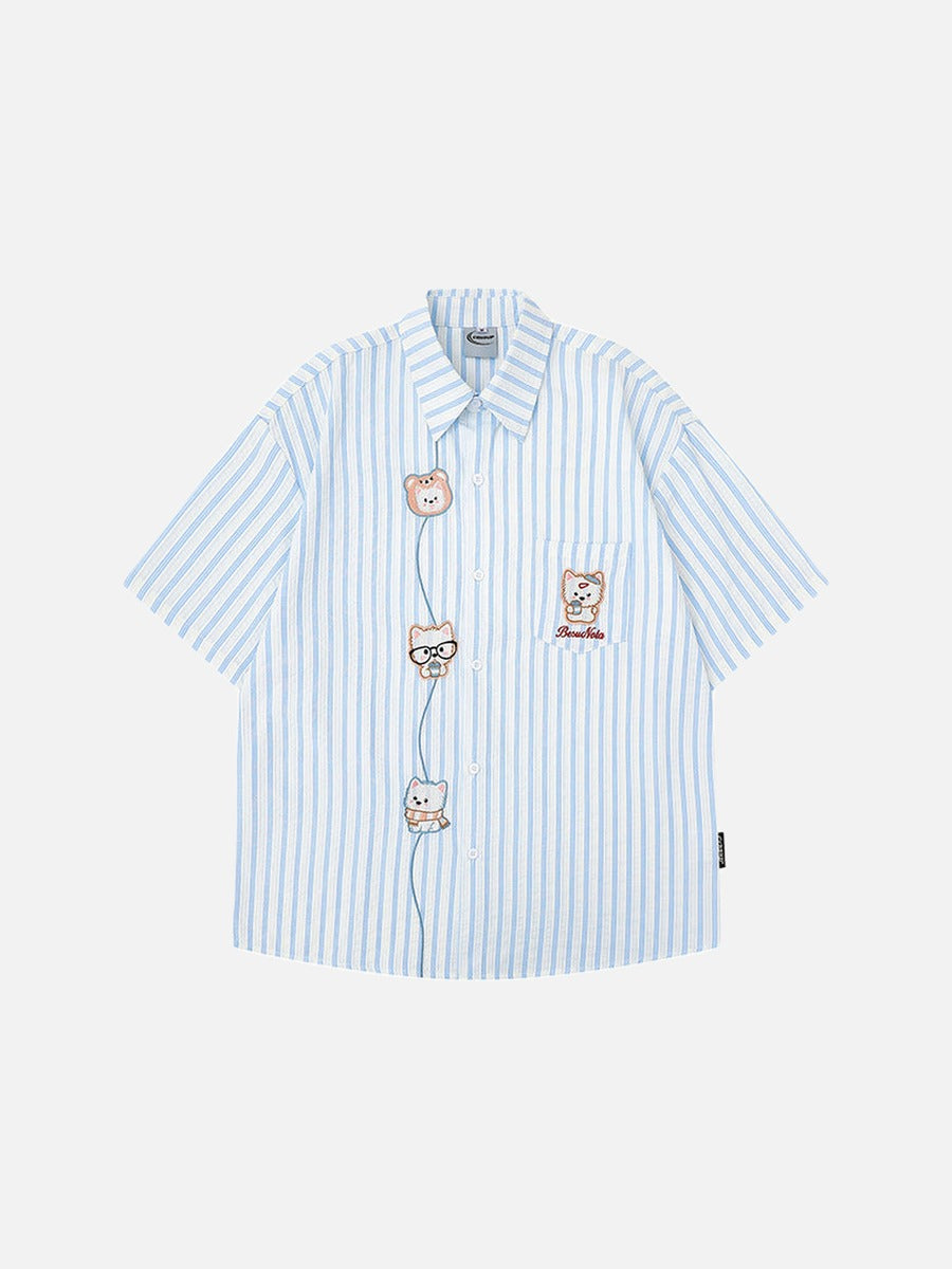 Embroidered cartoon figure button-up shirt