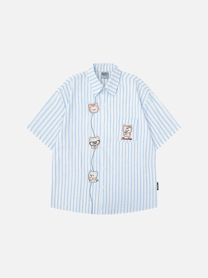Embroidered cartoon figure button-up shirt