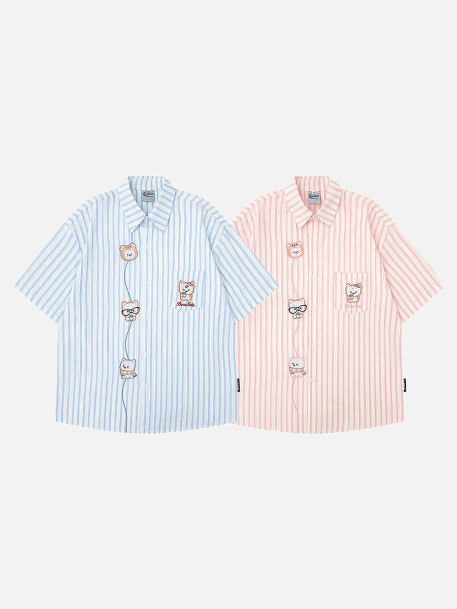 Embroidered cartoon figure button-up shirt